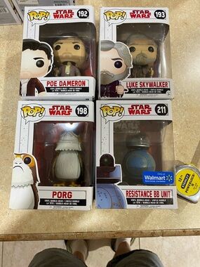 Funko Pop Lot of4 MIB Star Wars Figures-PORG-Luke Skywalker-Resistance -Poe Dam